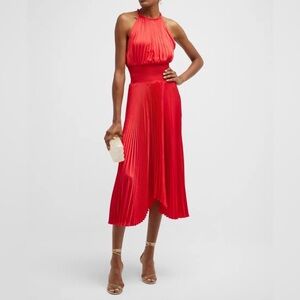 A.L.C. Renzo II Satin High Neck Pleated Red Dress Size 12 NWT